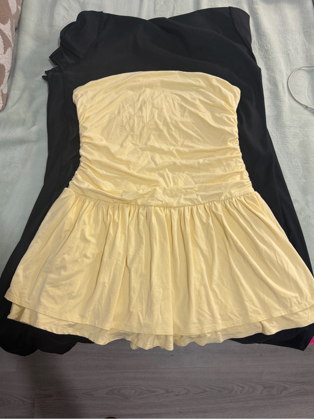 Garage Strapless Yellow Peplum Dress